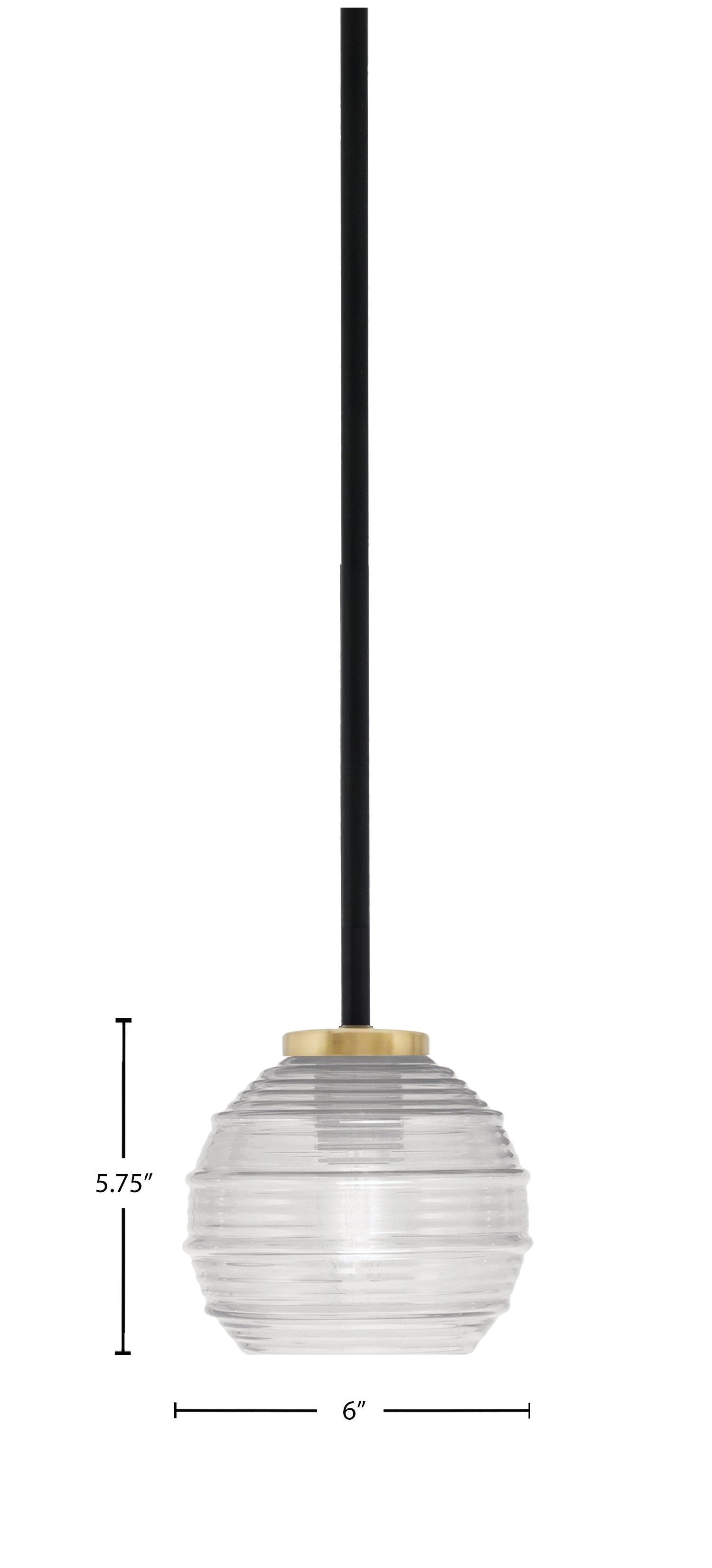 Sandia One Light Mini Pendant in Matte Black & New Age Brass with Clear Ribbed Shade