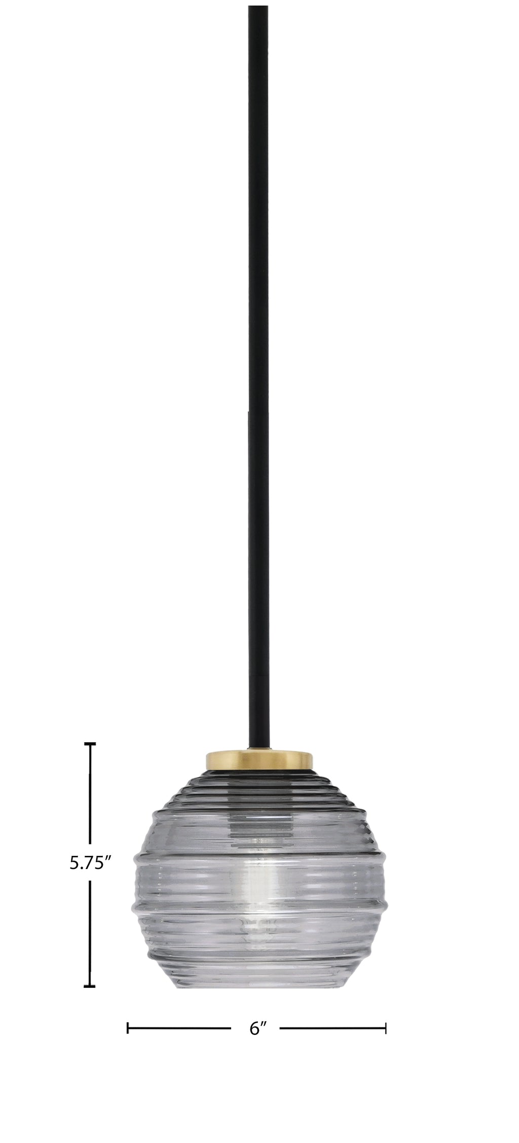 Sandia One Light Mini Pendant in Matte Black & New Age Brass with Smoke Ribbed Shade