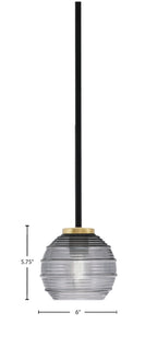 Sandia One Light Mini Pendant in Matte Black & New Age Brass with Smoke Ribbed Shade