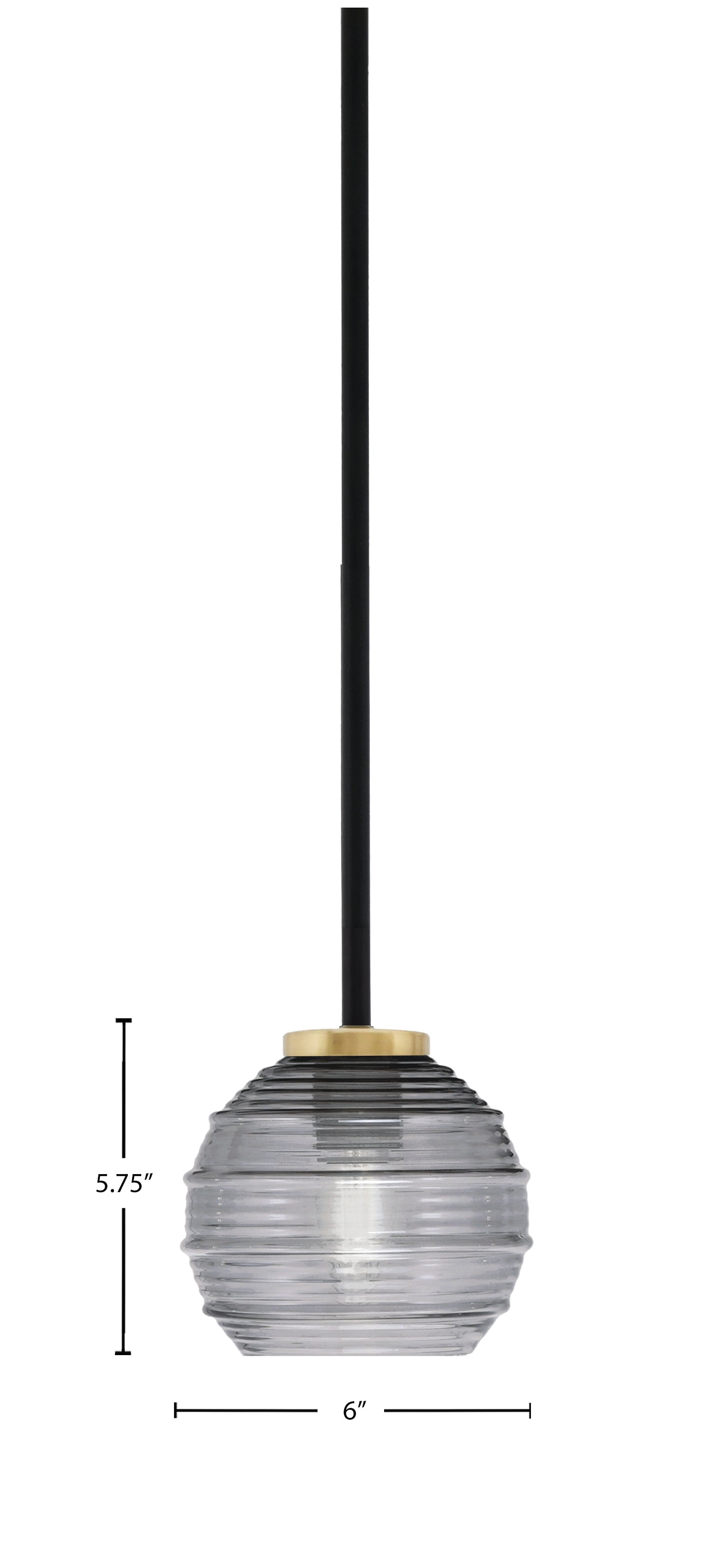 Sandia One Light Mini Pendant in Matte Black & New Age Brass with Smoke Ribbed Shade