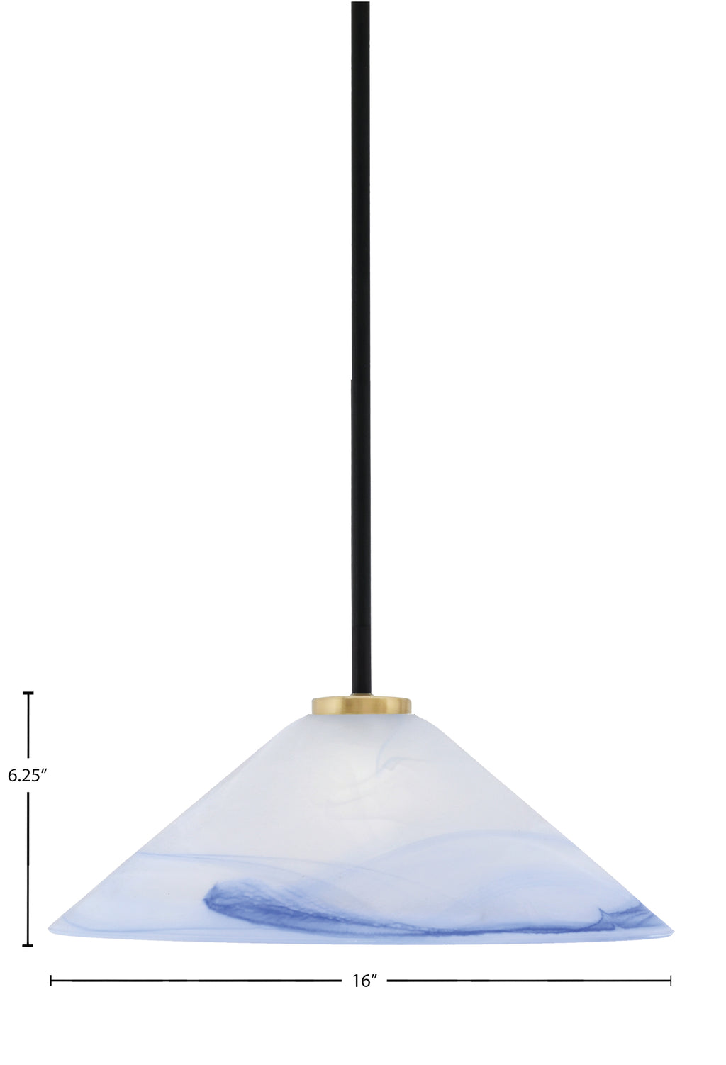Sandia One Light Pendant in Matte Black & New Age Brass with Blue Swirl Shade