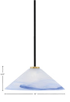 Sandia One Light Pendant in Matte Black & New Age Brass with Blue Swirl Shade