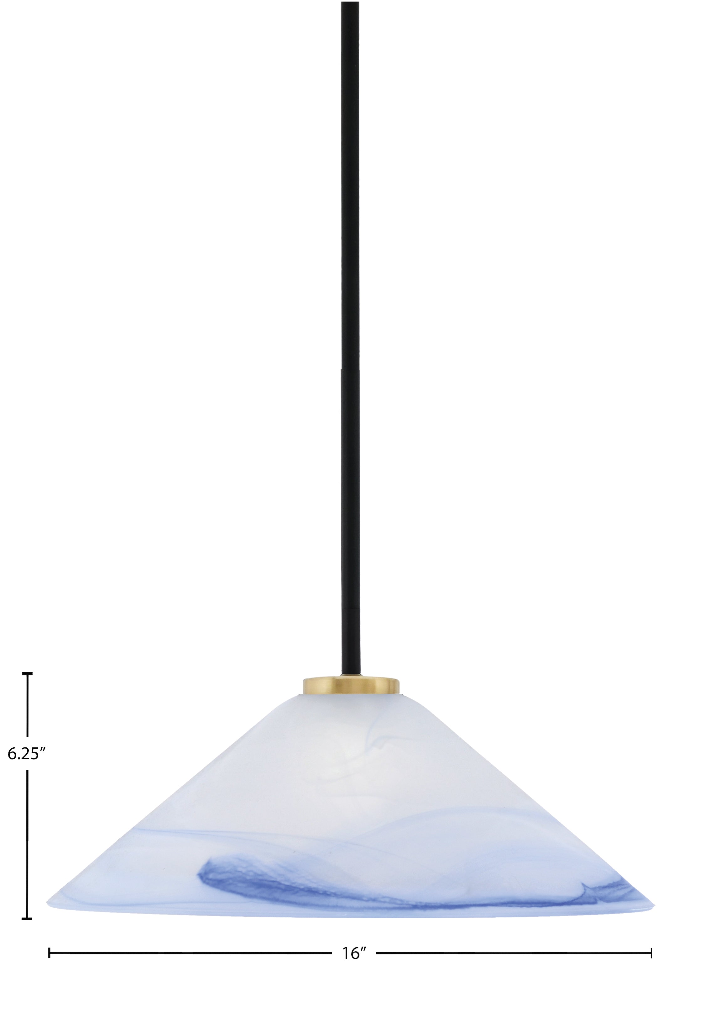 Sandia One Light Pendant in Matte Black & New Age Brass with Blue Swirl Shade