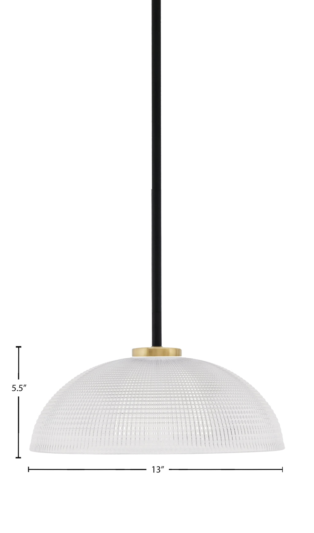 Sandia One Light Pendant in Matte Black & New Age Brass with Clear Ribbed Shade