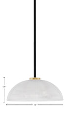 Sandia One Light Pendant in Matte Black & New Age Brass with Clear Ribbed Shade