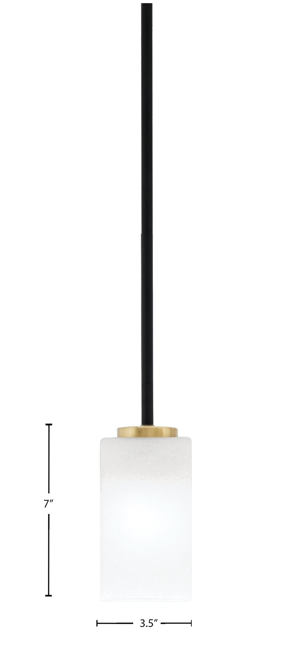 Sandia One Light Mini Pendant in Matte Black & New Age Brass with Square White Marble Shade