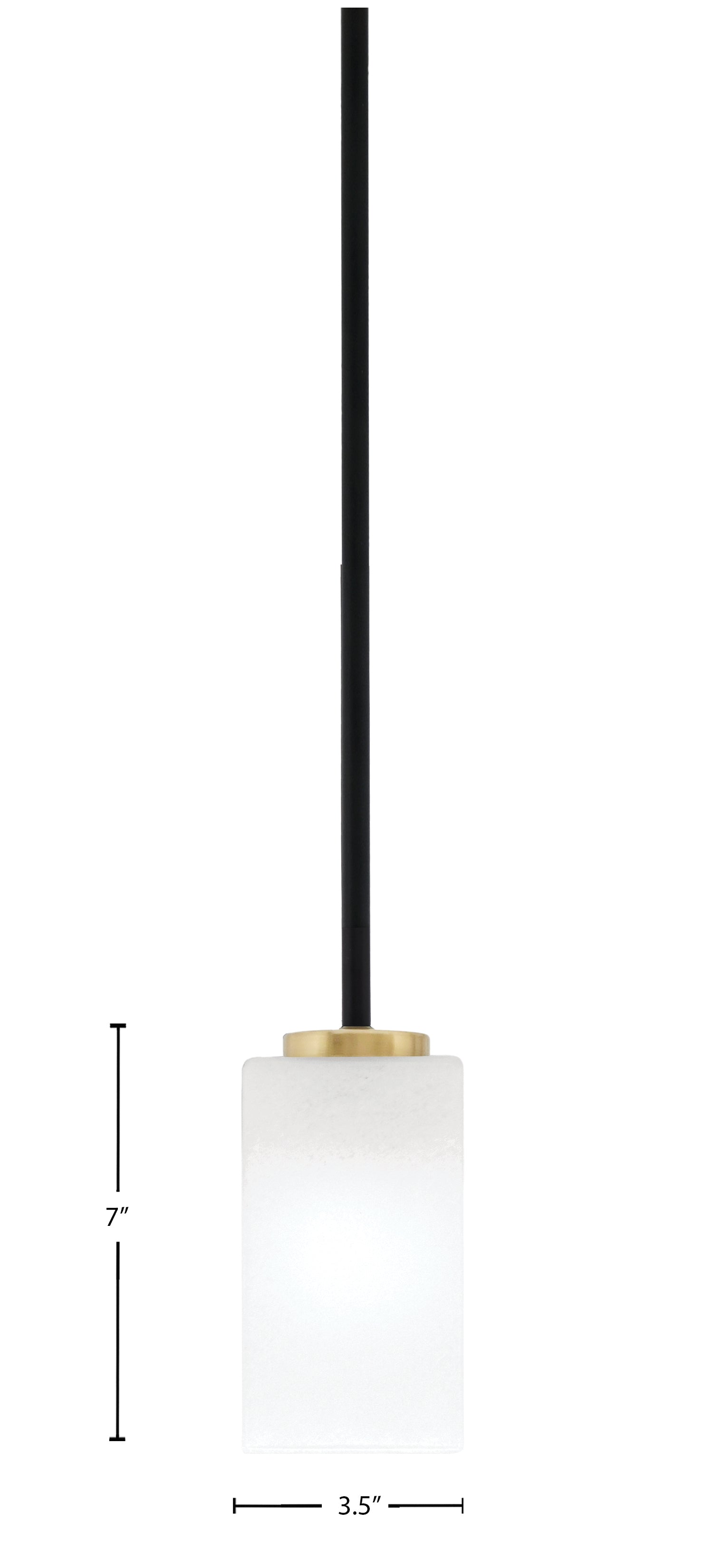 Sandia One Light Mini Pendant in Matte Black & New Age Brass with Square White Marble Shade