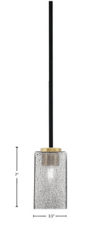 Sandia One Light Mini Pendant in Matte Black & New Age Brass with Square Smoke Bubble Shade