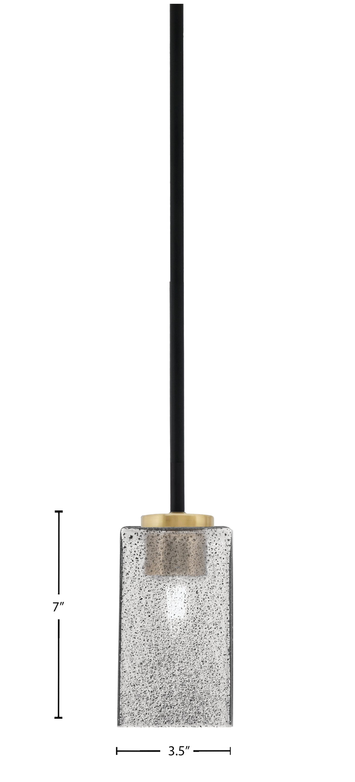 Sandia One Light Mini Pendant in Matte Black & New Age Brass with Square Smoke Bubble Shade