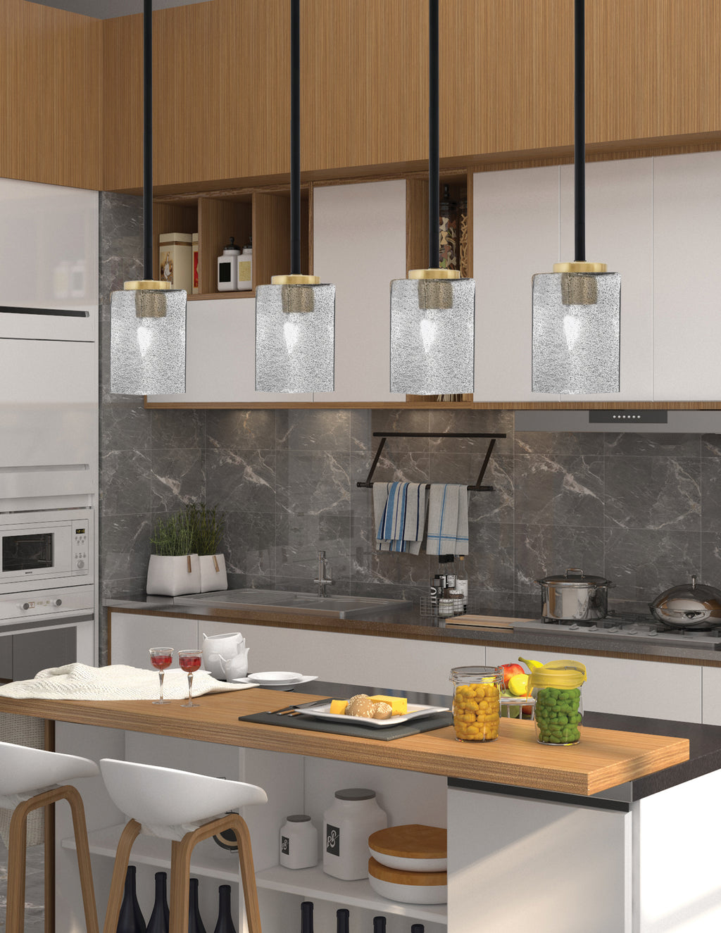Sandia One Light Mini Pendant in Matte Black & New Age Brass with Square Smoke Bubble Shade