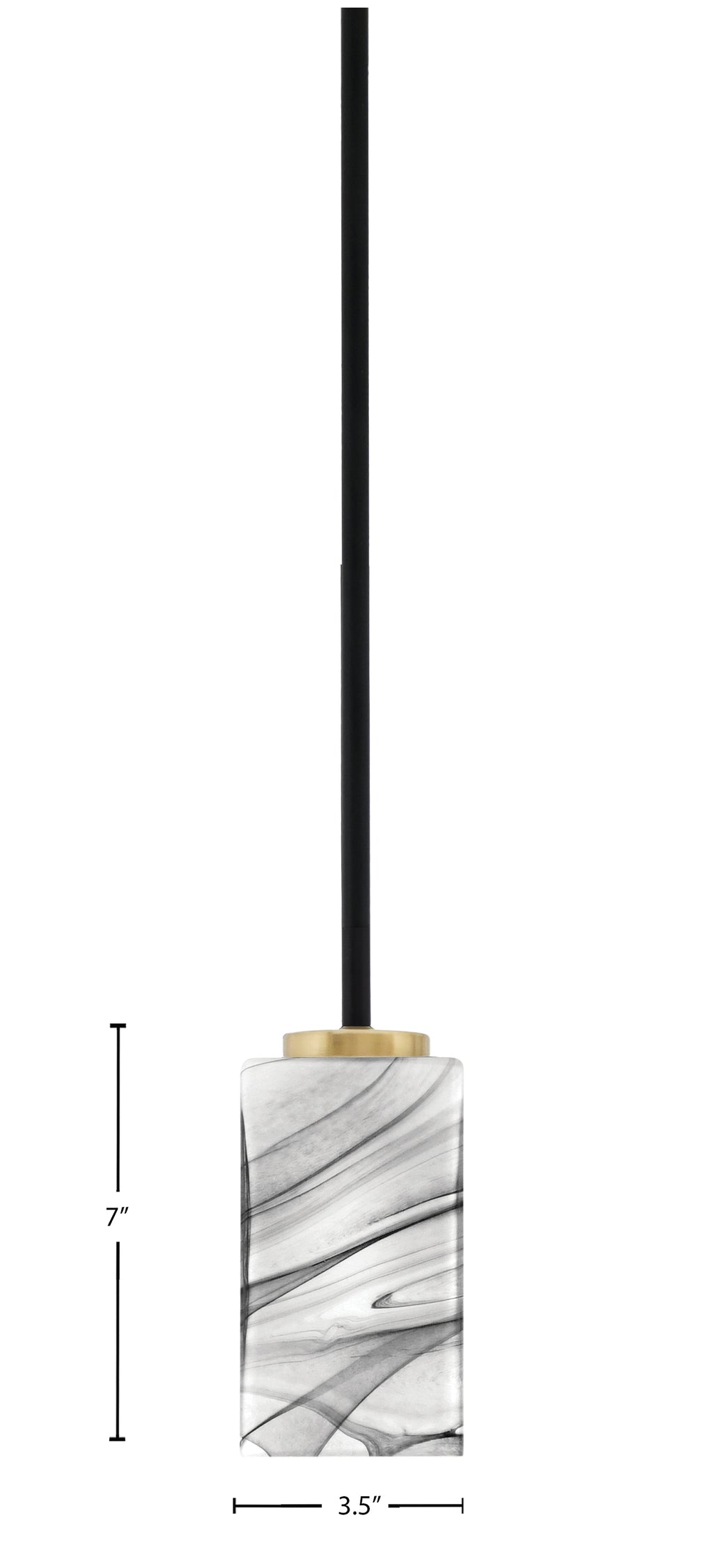 Sandia One Light Mini Pendant in Matte Black & New Age Brass with Square Onyx Swirl Shade