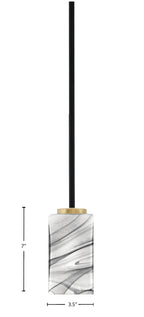 Sandia One Light Mini Pendant in Matte Black & New Age Brass with Square Onyx Swirl Shade