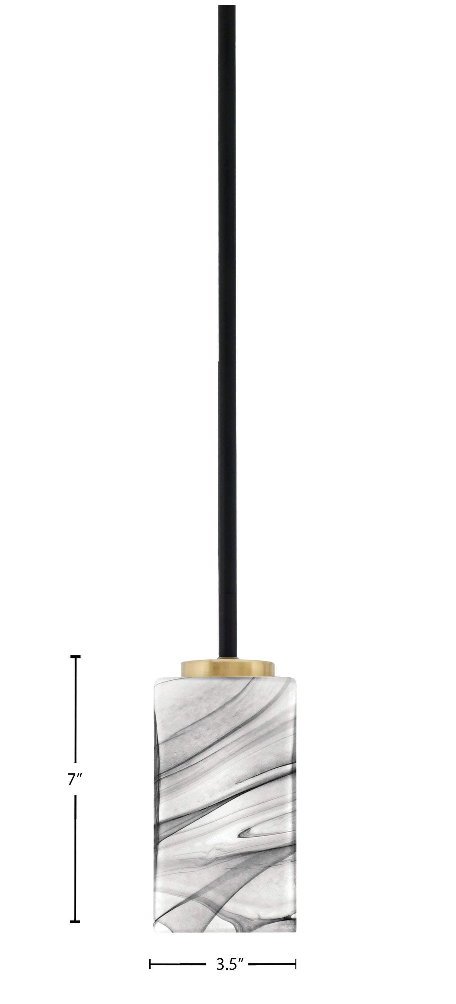 Sandia One Light Mini Pendant in Matte Black & New Age Brass with Square Onyx Swirl Shade
