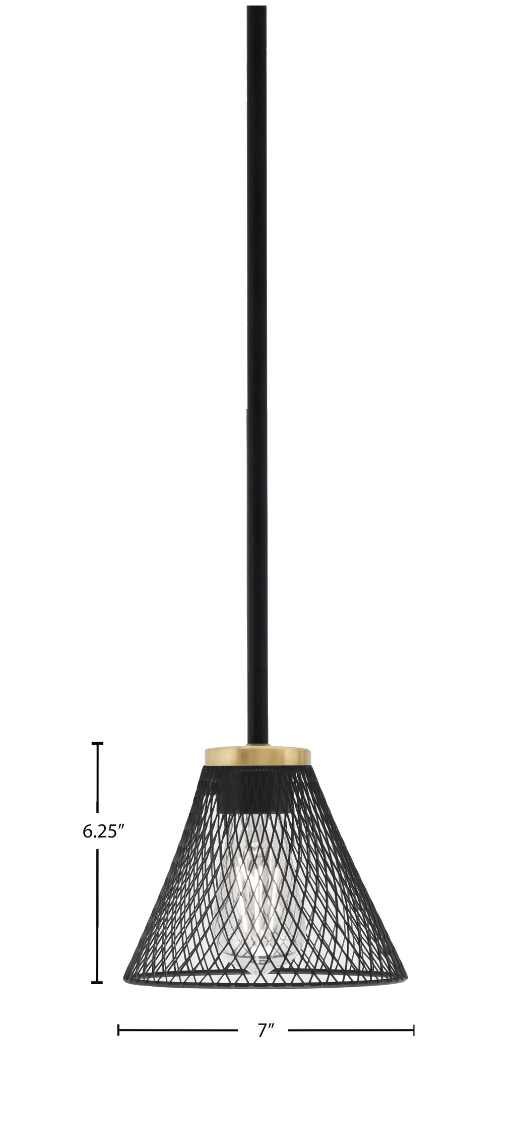 Sandia One Light Mini Pendant in Matte Black & New Age Brass with Matte Black Metal Shade Shade