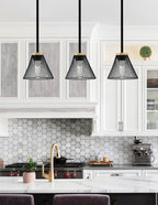 Sandia One Light Mini Pendant in Matte Black & New Age Brass with Matte Black Metal Shade Shade