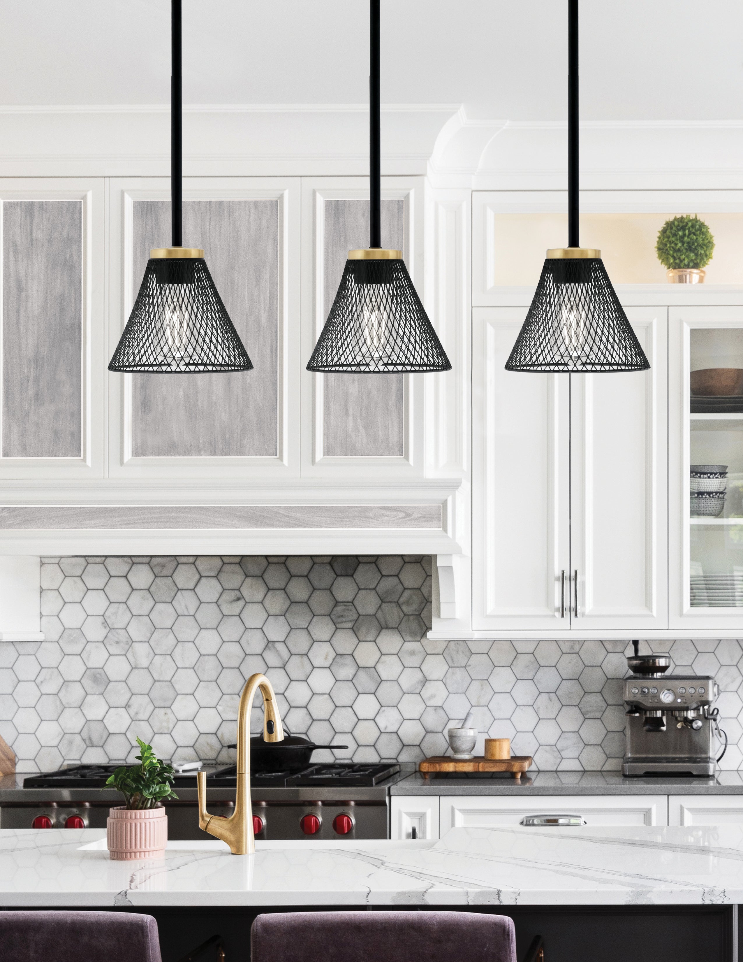 Sandia One Light Mini Pendant in Matte Black & New Age Brass with Matte Black Metal Shade Shade
