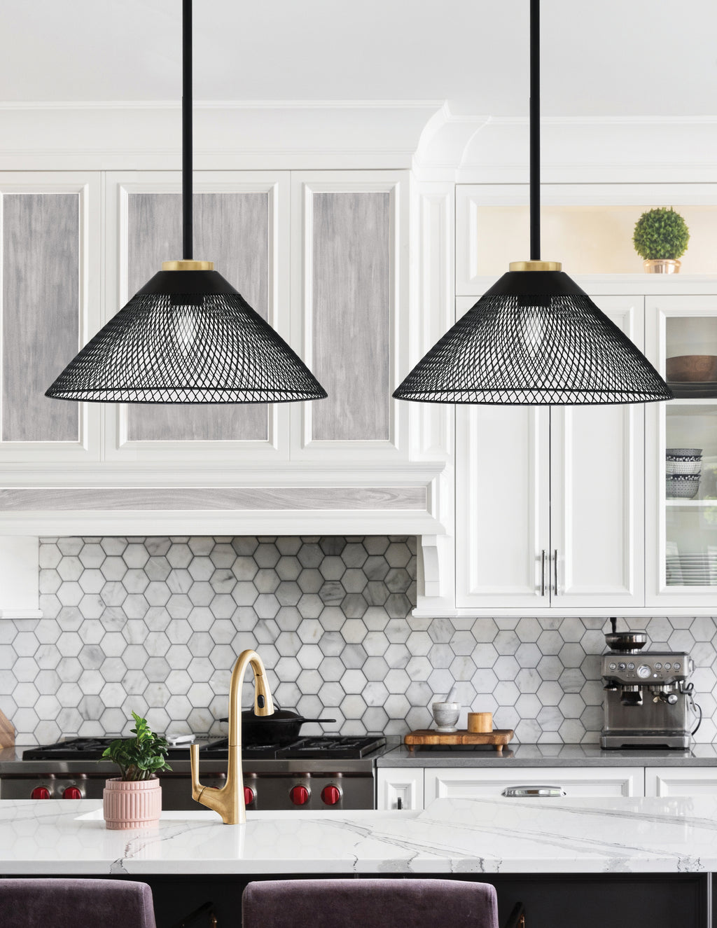 Sandia One Light Pendant in Matte Black & New Age Brass with Matte Black Metal Shade Shade