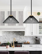 Sandia One Light Pendant in Matte Black & New Age Brass with Matte Black Metal Shade Shade