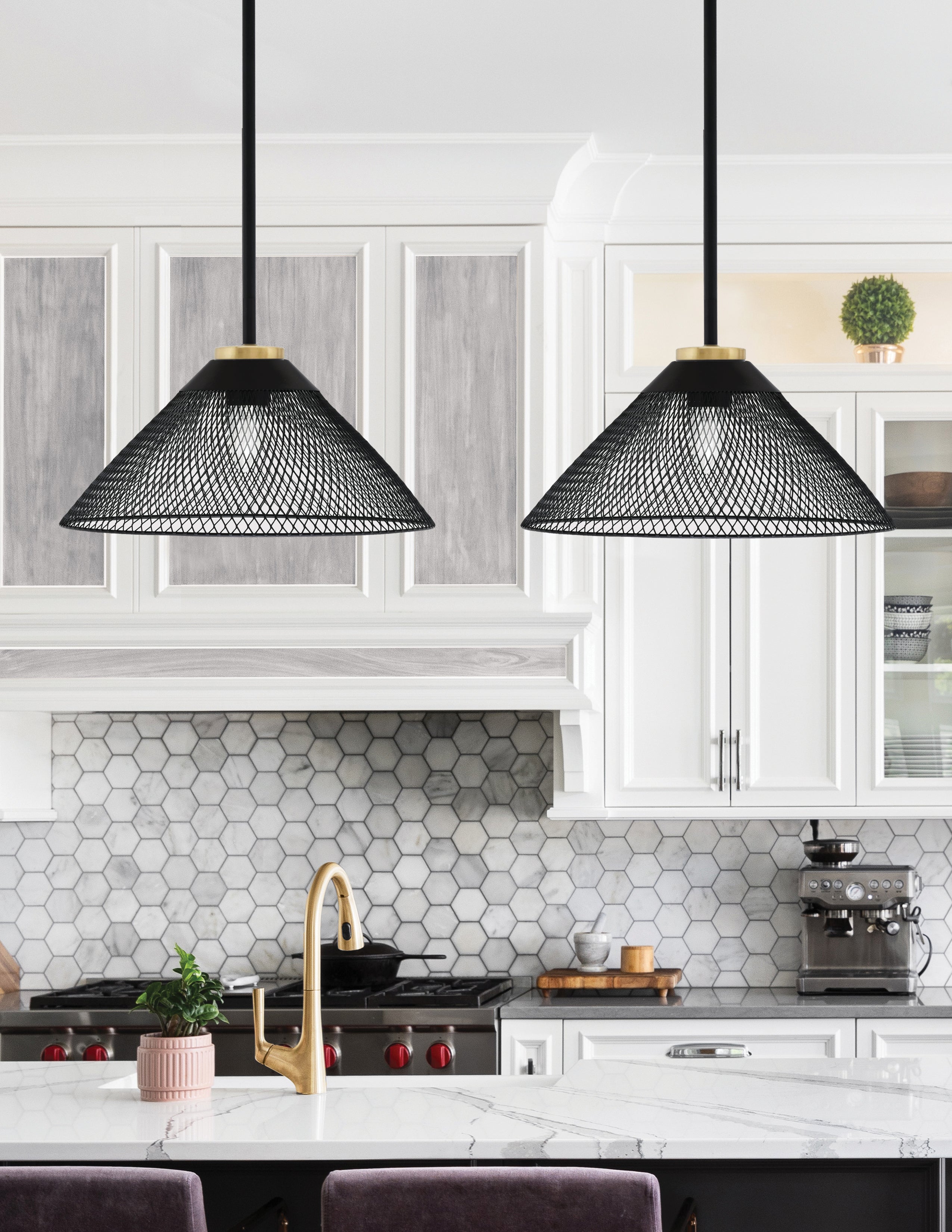 Sandia One Light Pendant in Matte Black & New Age Brass with Matte Black Metal Shade Shade