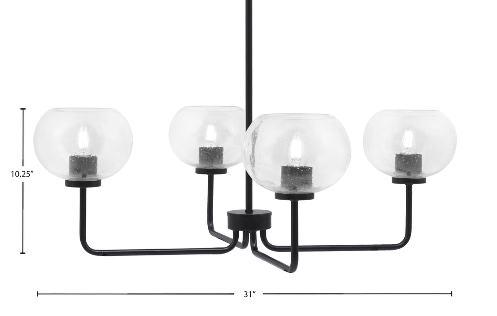 Sandia Four Light Chandelier in Matte Black with Clear Bubble Shade
