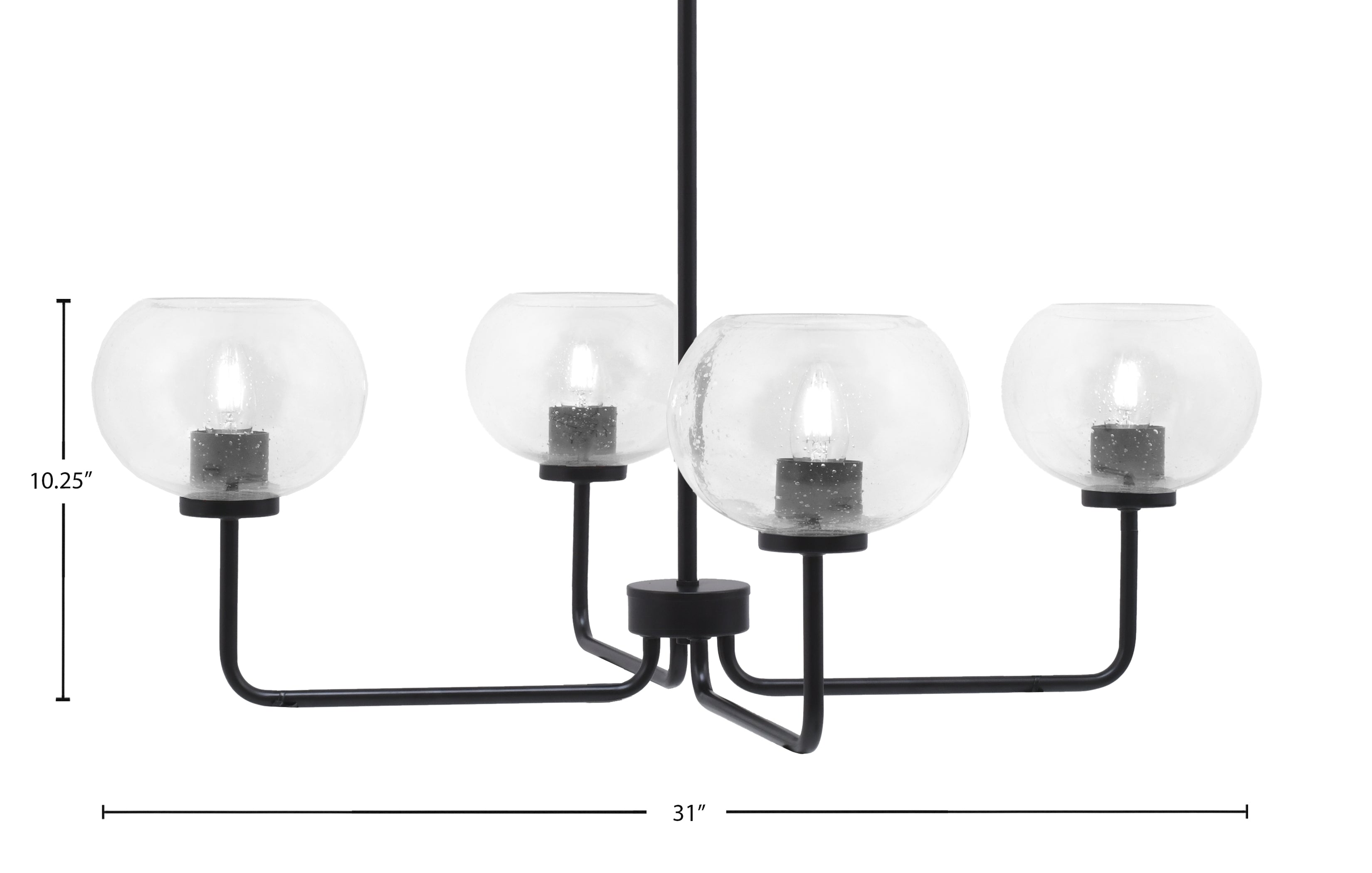 Sandia Four Light Chandelier in Matte Black with Clear Bubble Shade