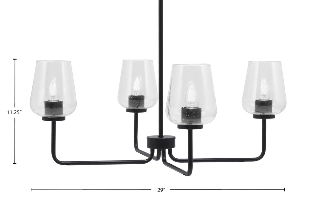 Sandia Four Light Chandelier in Matte Black with Clear Bubble Shade