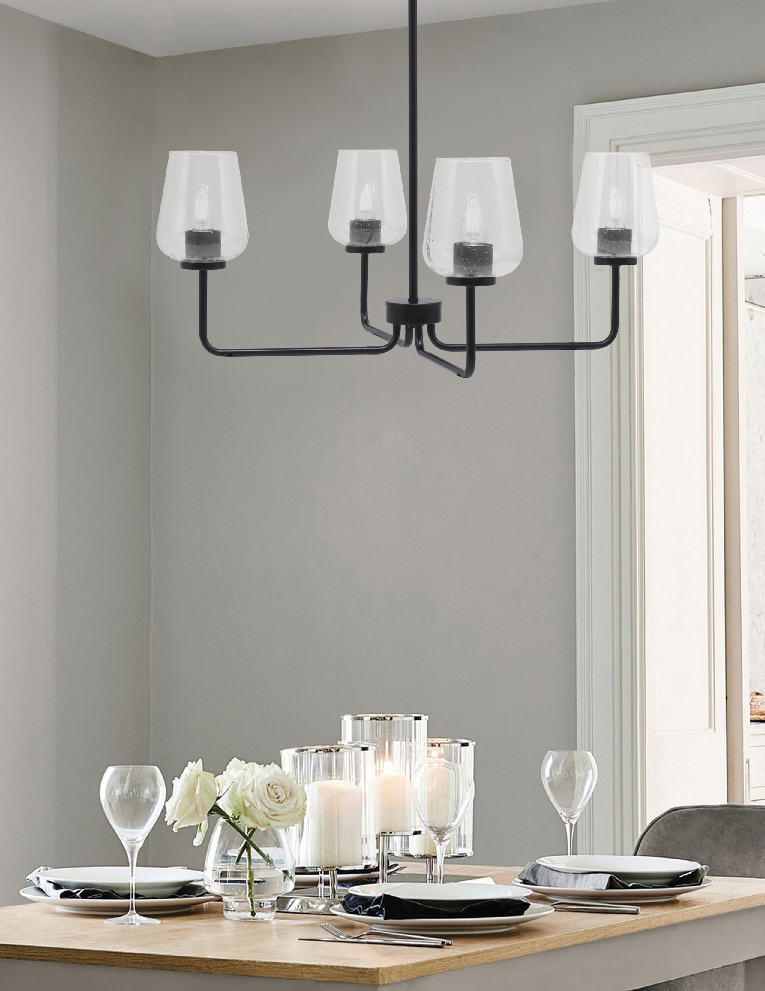 Sandia Four Light Chandelier in Matte Black with Clear Bubble Shade