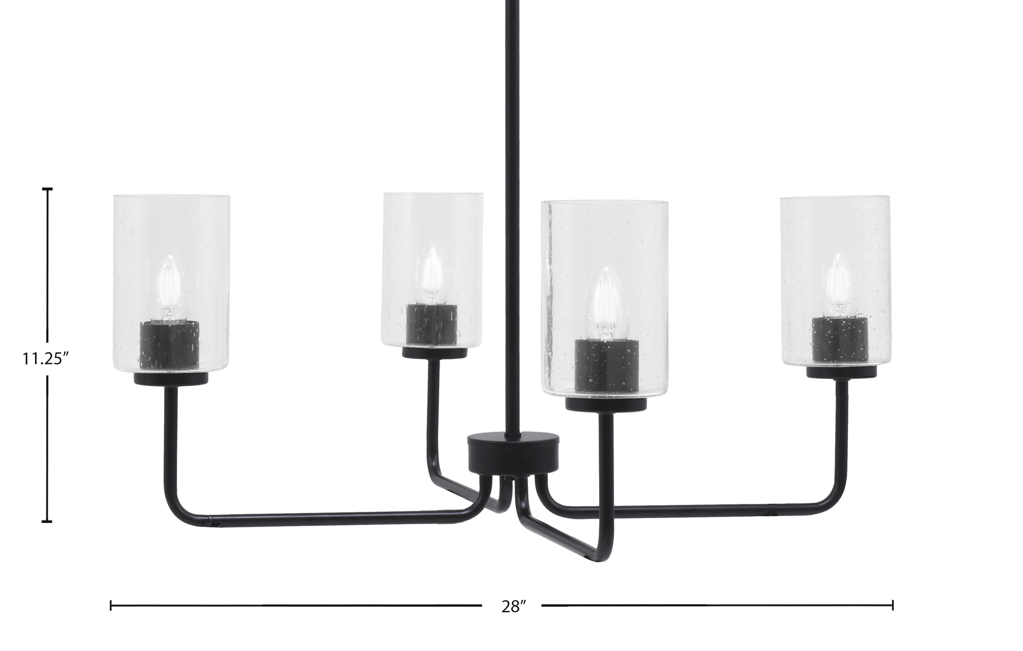 Sandia Four Light Chandelier in Matte Black with Clear Bubble Shade