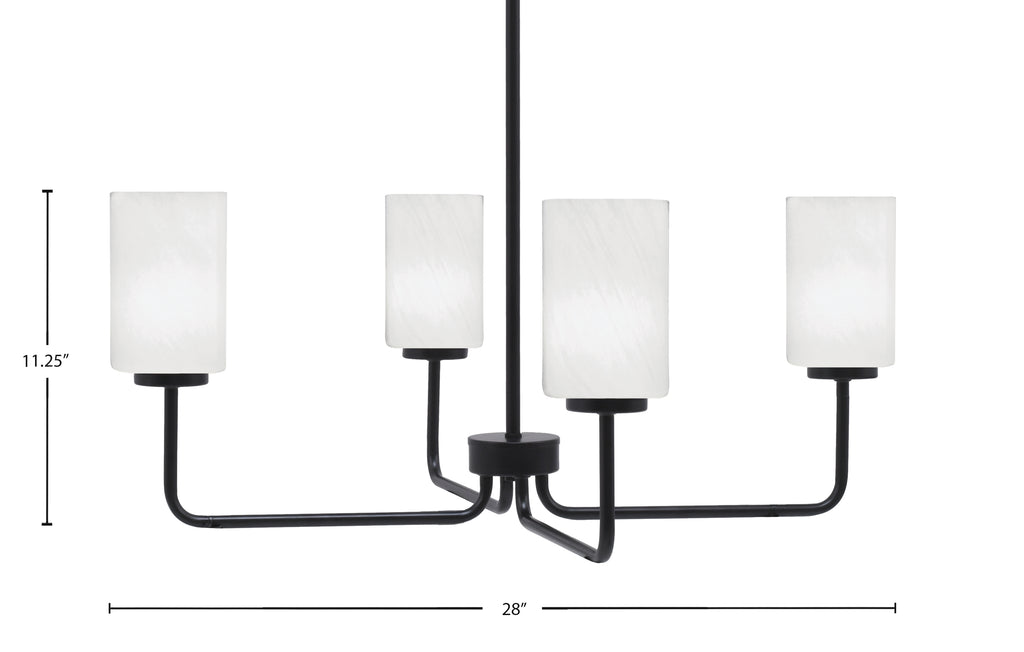 Sandia Four Light Chandelier in Matte Black with White Marble Shade