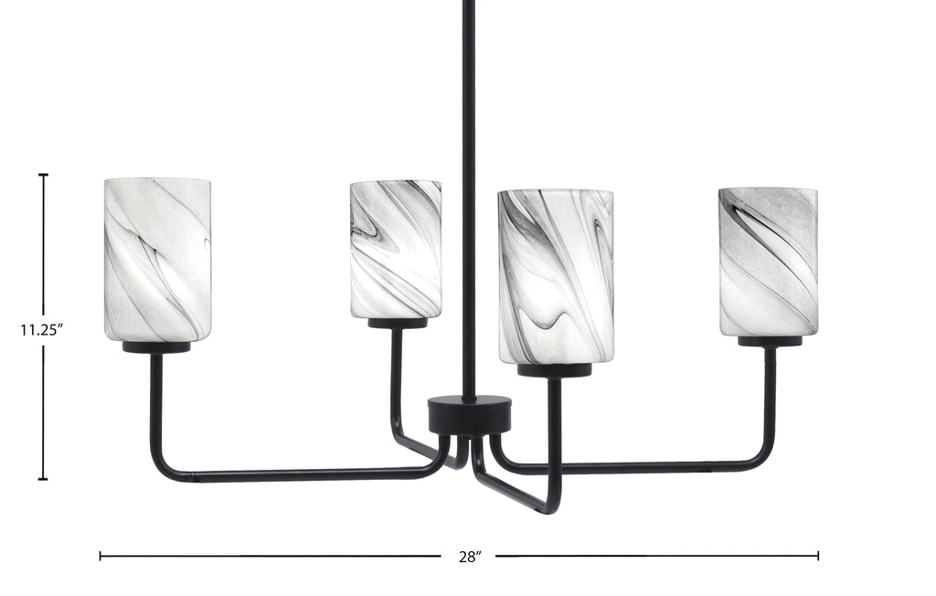 Sandia Four Light Chandelier in Matte Black with Onyx Swirl Shade