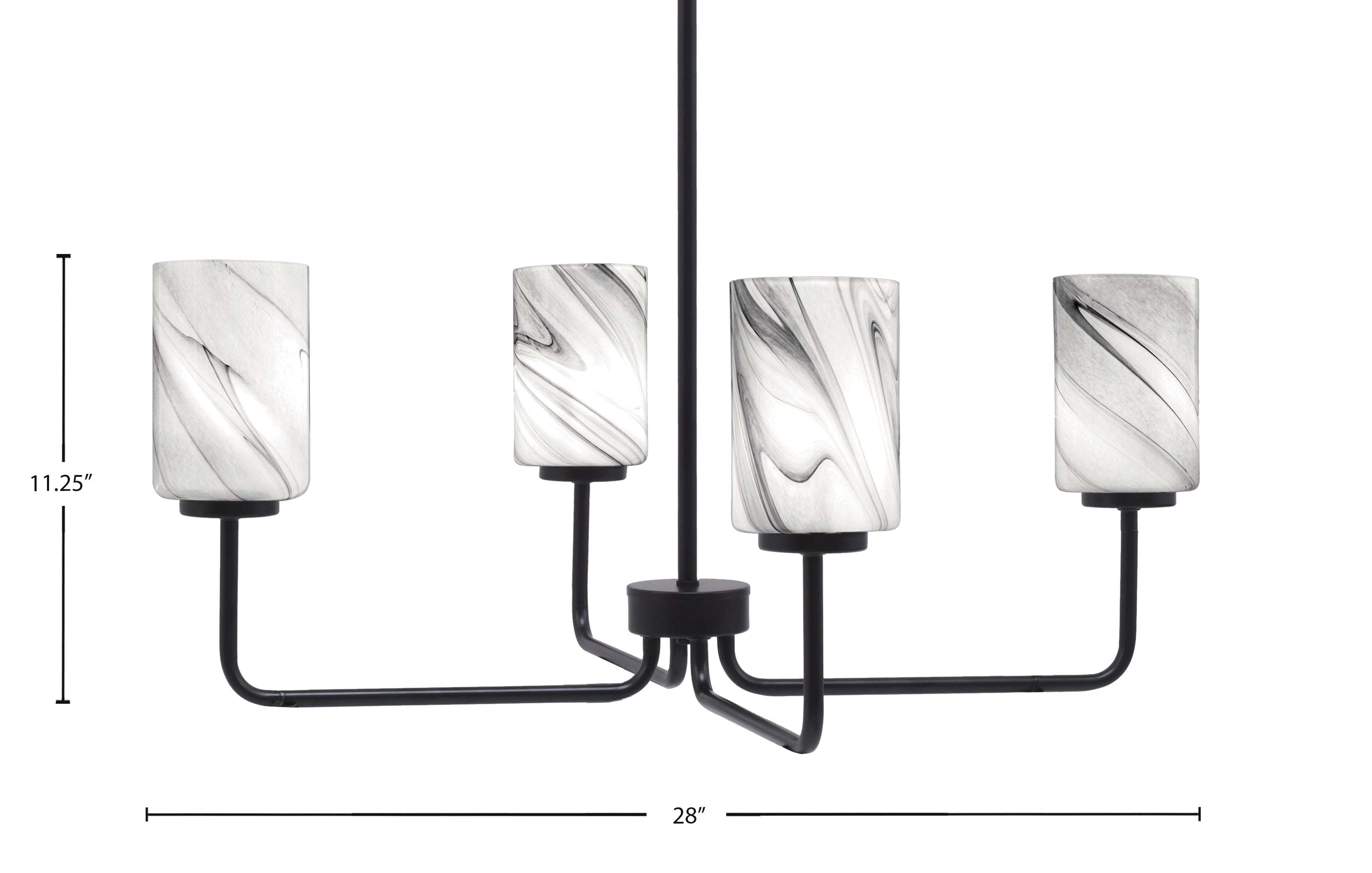 Sandia Four Light Chandelier in Matte Black with Onyx Swirl Shade