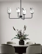 Sandia Four Light Chandelier in Matte Black with Onyx Swirl Shade