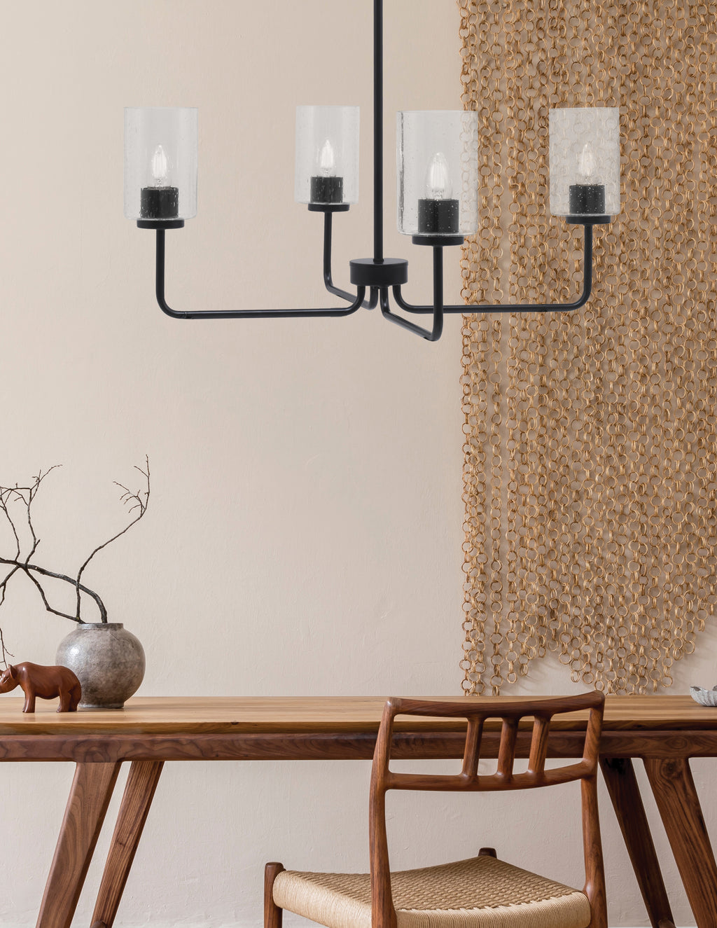 Sandia Four Light Chandelier in Matte Black with Clear Bubble Shade