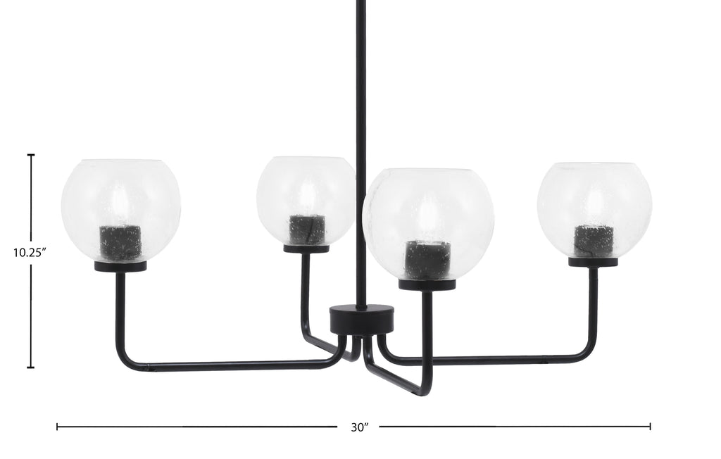 Sandia Four Light Chandelier in Matte Black with Clear Bubble Shade
