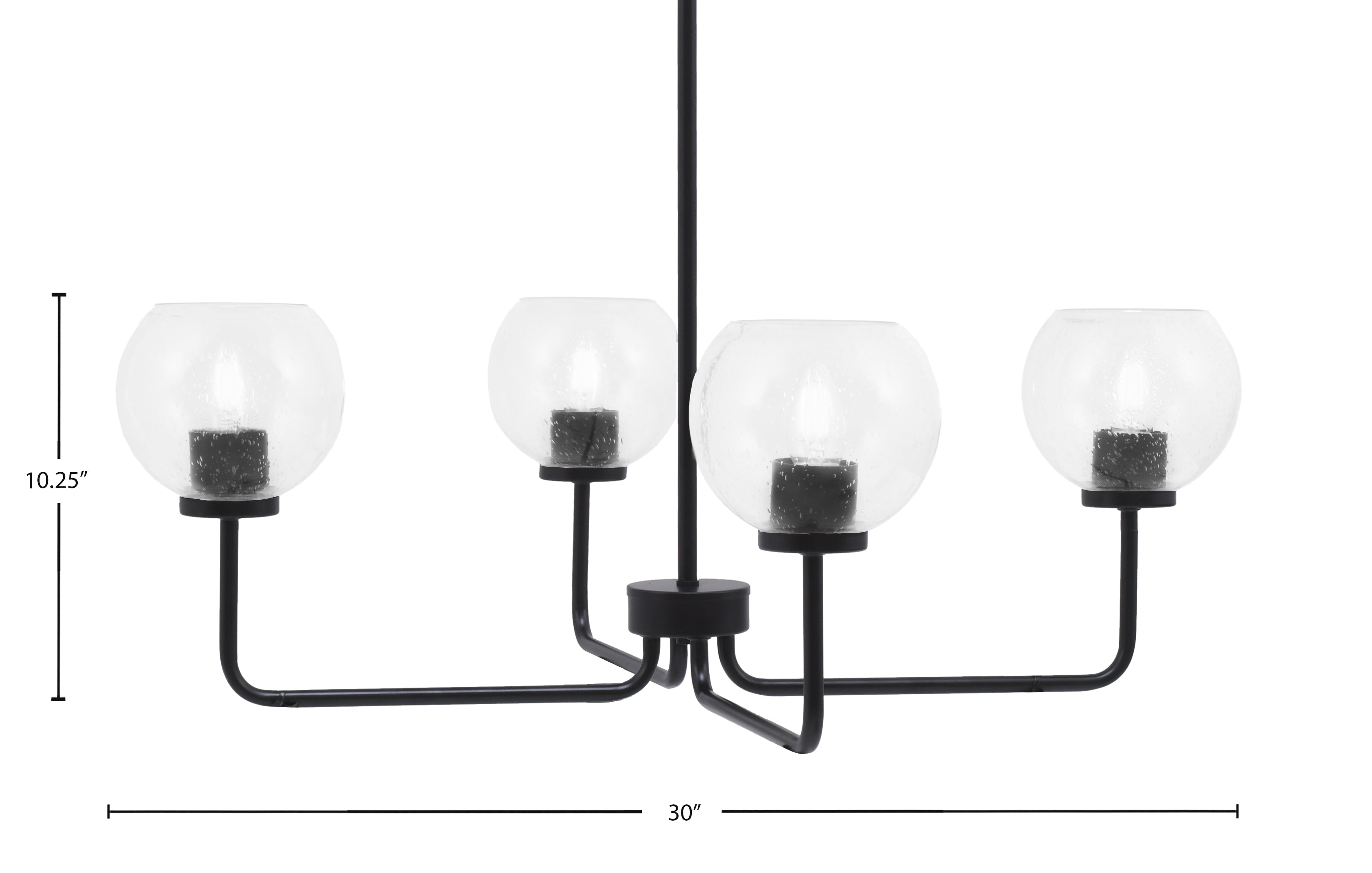 Sandia Four Light Chandelier in Matte Black with Clear Bubble Shade