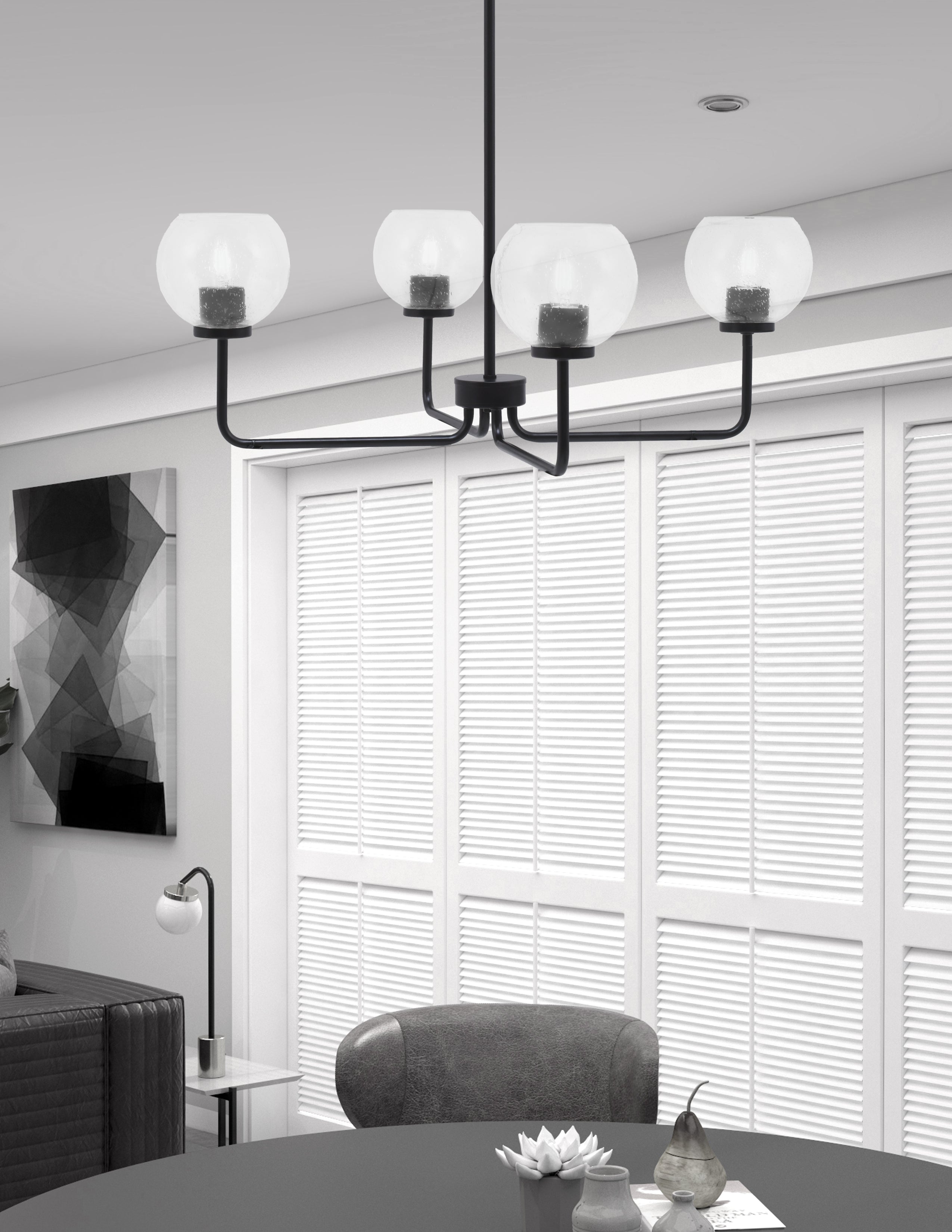 Sandia Four Light Chandelier in Matte Black with Clear Bubble Shade