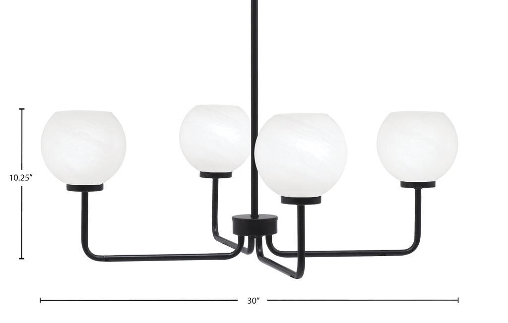 Sandia Four Light Chandelier in Matte Black with White Marble Shade