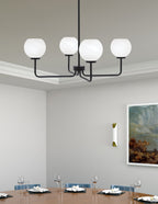 Sandia Four Light Chandelier in Matte Black with White Marble Shade