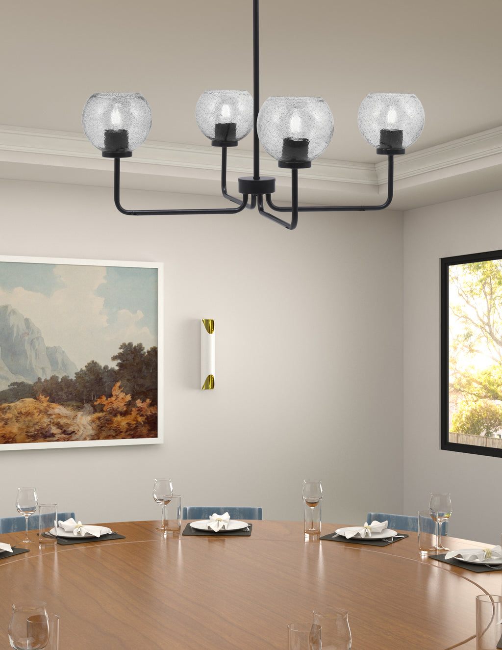 Sandia Four Light Chandelier in Matte Black with Smoke Bubble Shade