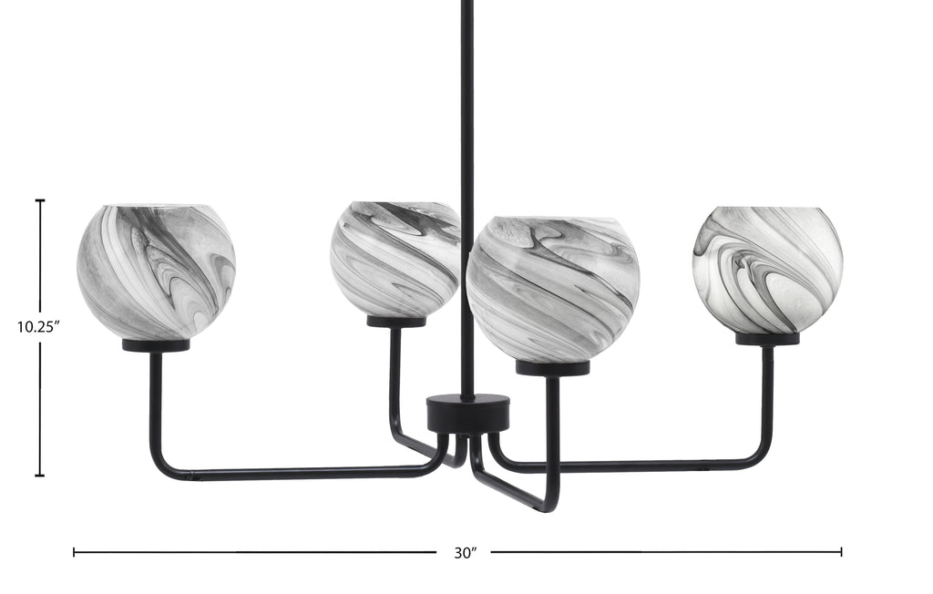 Sandia Four Light Chandelier in Matte Black with Onyx Swirl Shade