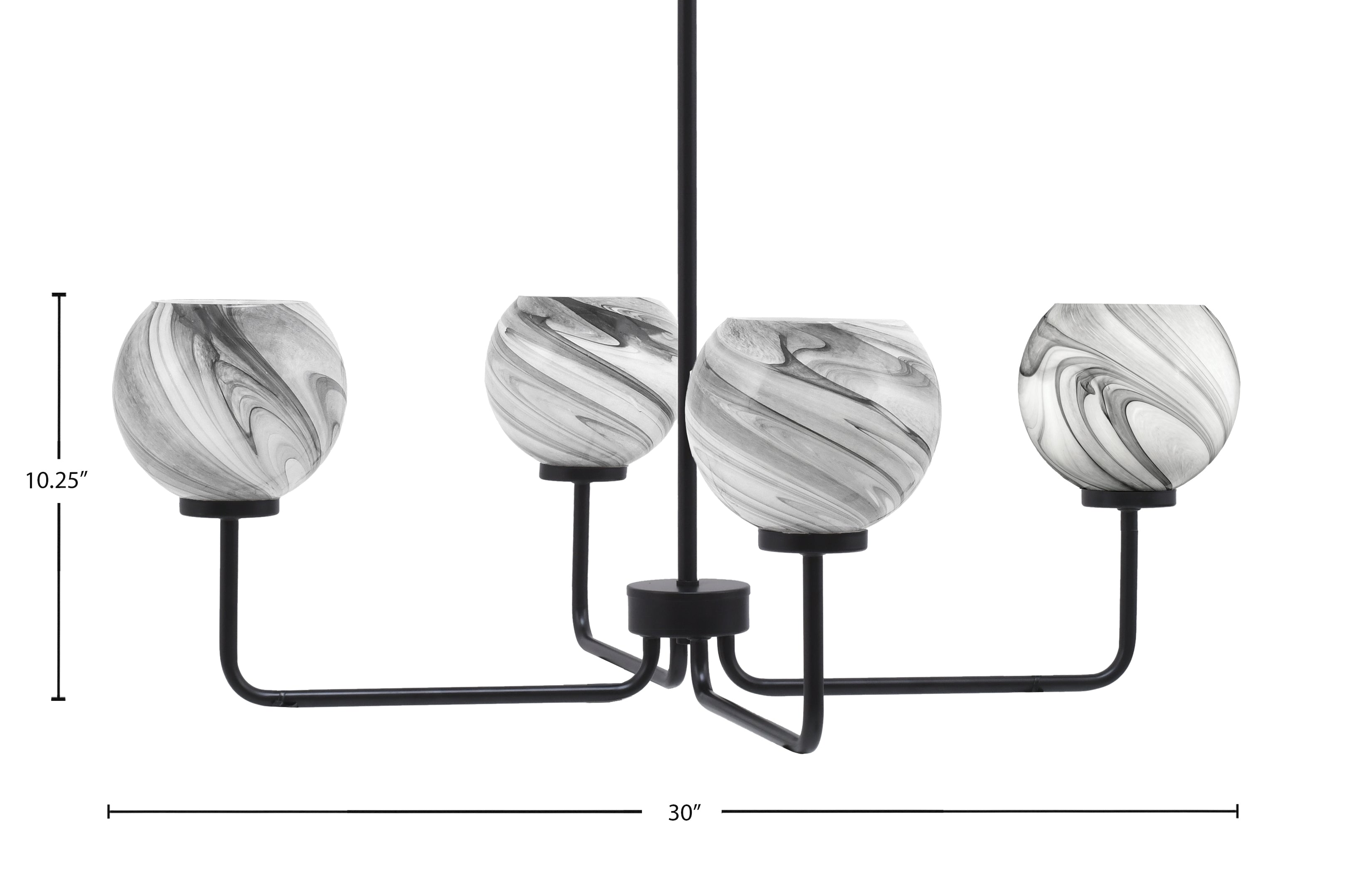 Sandia Four Light Chandelier in Matte Black with Onyx Swirl Shade