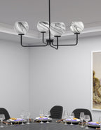 Sandia Four Light Chandelier in Matte Black with Onyx Swirl Shade