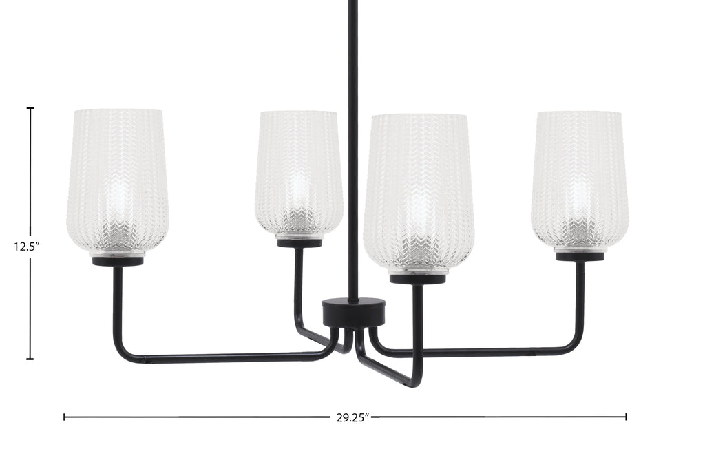 Sandia Four Light Chandelier in Matte Black with Clear Textured Shade