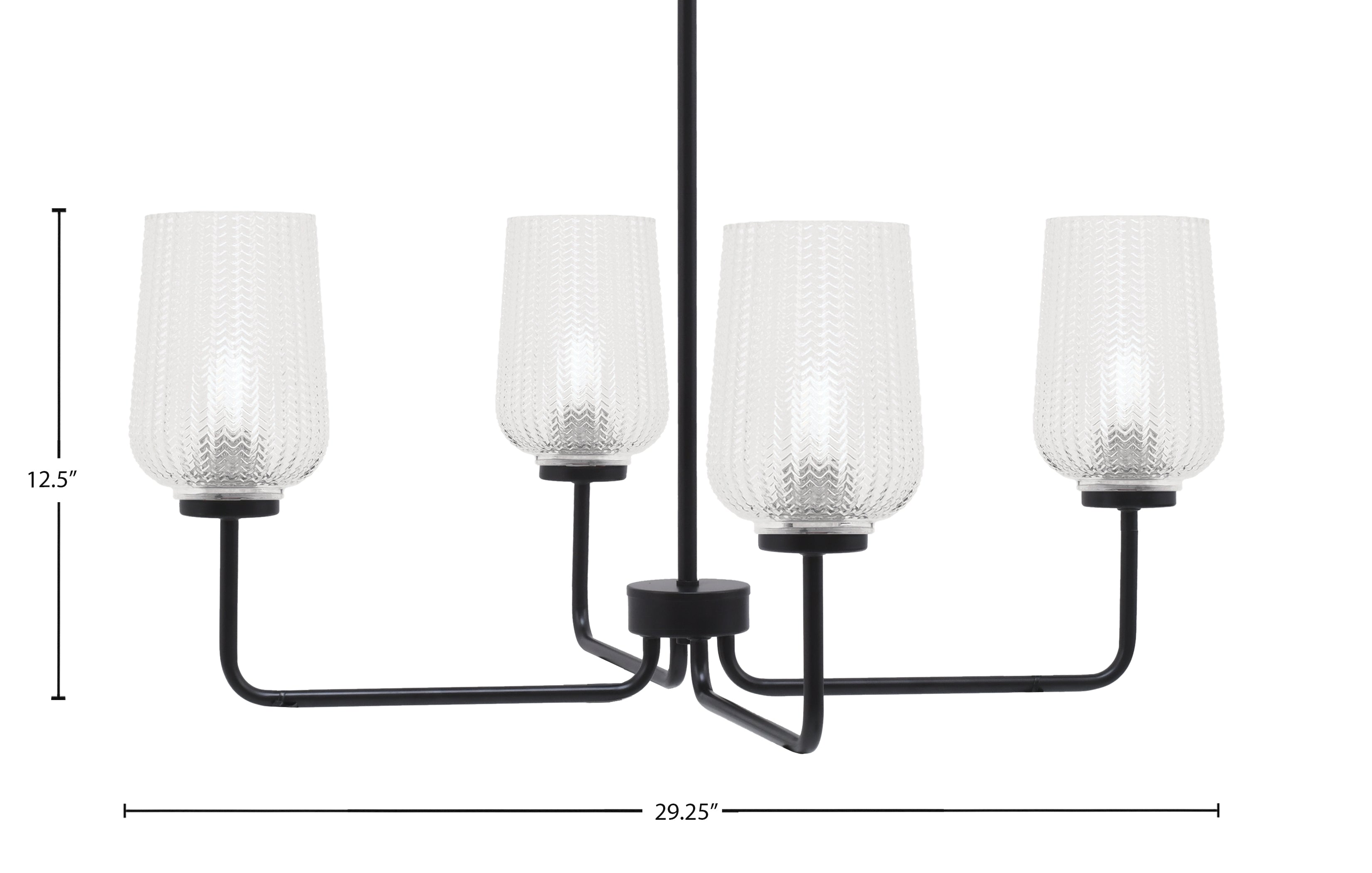 Sandia Four Light Chandelier in Matte Black with Clear Textured Shade