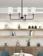 Sandia Four Light Chandelier in Matte Black with Clear Textured Shade
