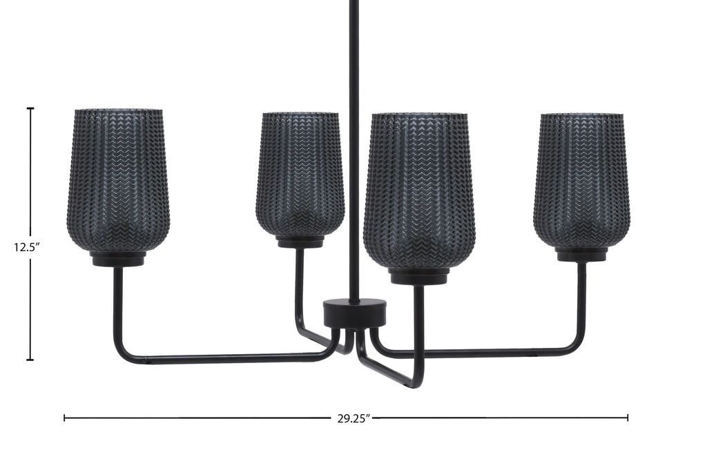 Sandia Four Light Chandelier in Matte Black with Smoke Textured Shade