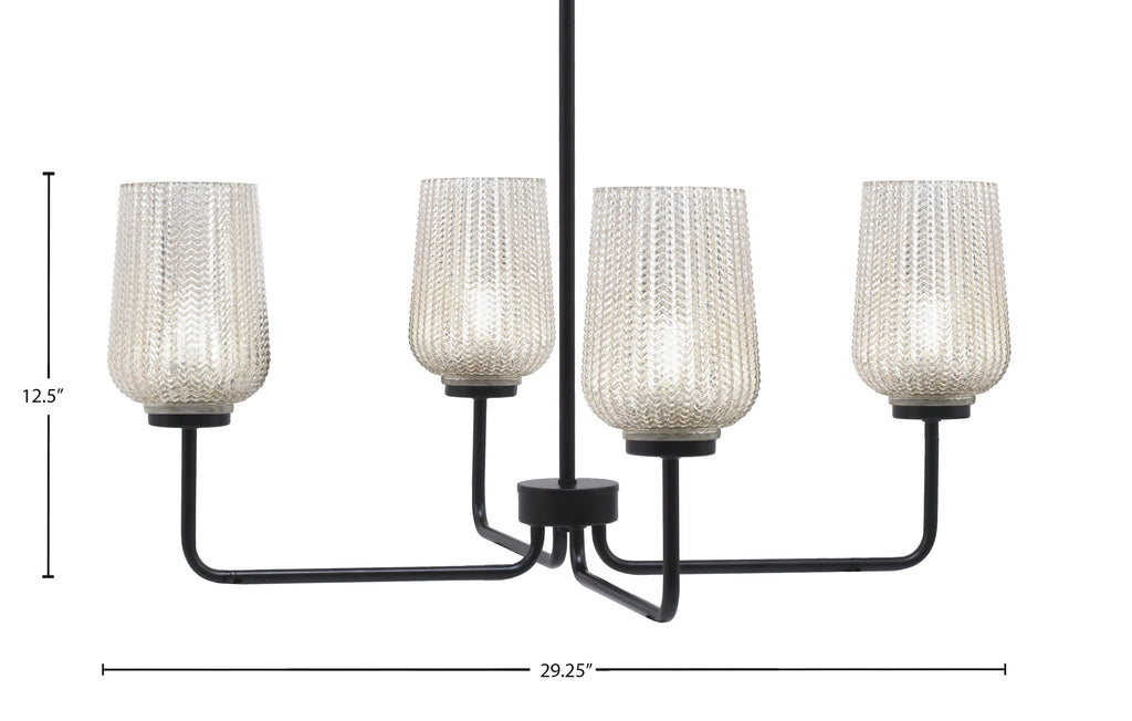 Sandia Four Light Chandelier in Matte Black with Silver Textured Shade
