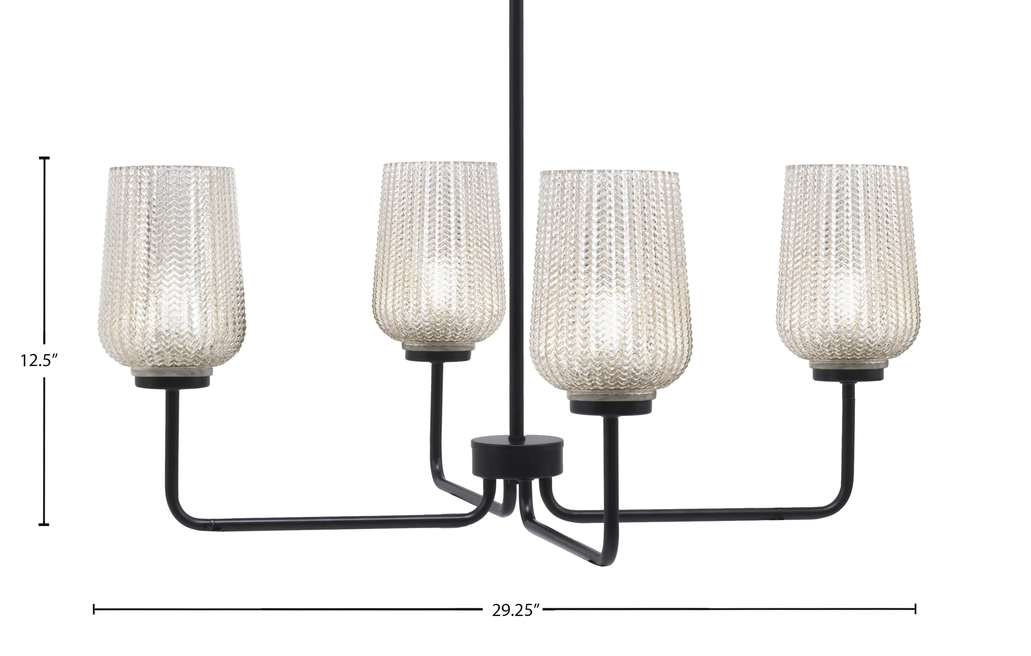 Sandia Four Light Chandelier in Matte Black with Silver Textured Shade
