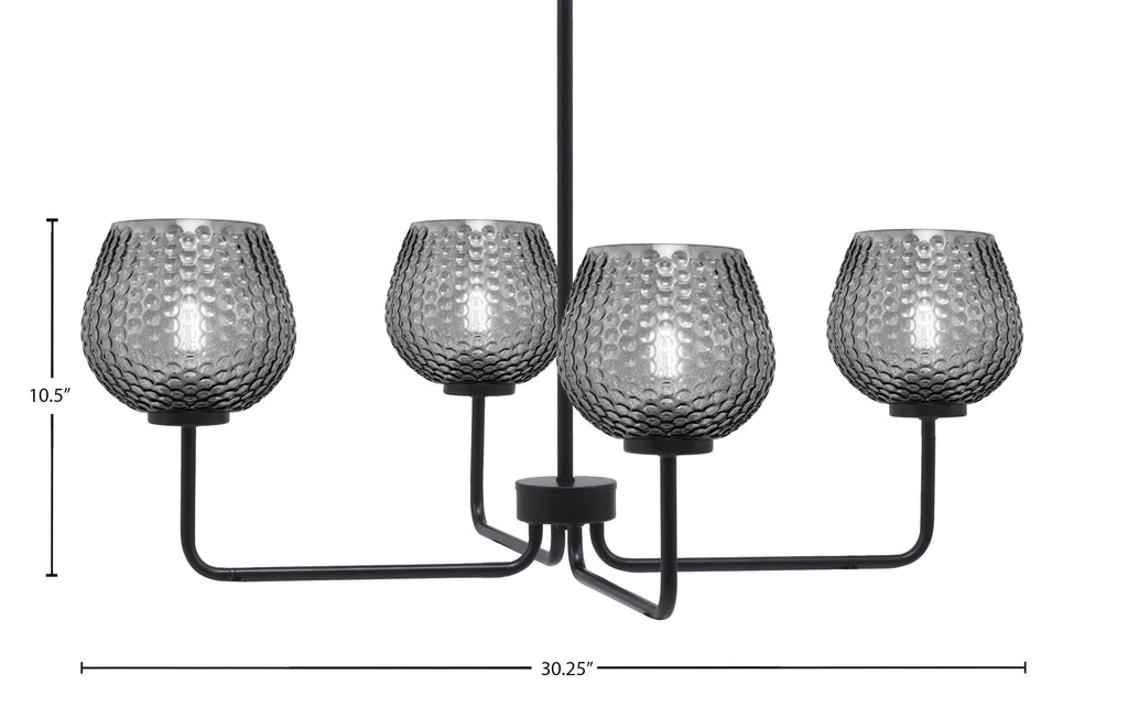 Sandia Four Light Chandelier in Matte Black with Smoke Textured Shade