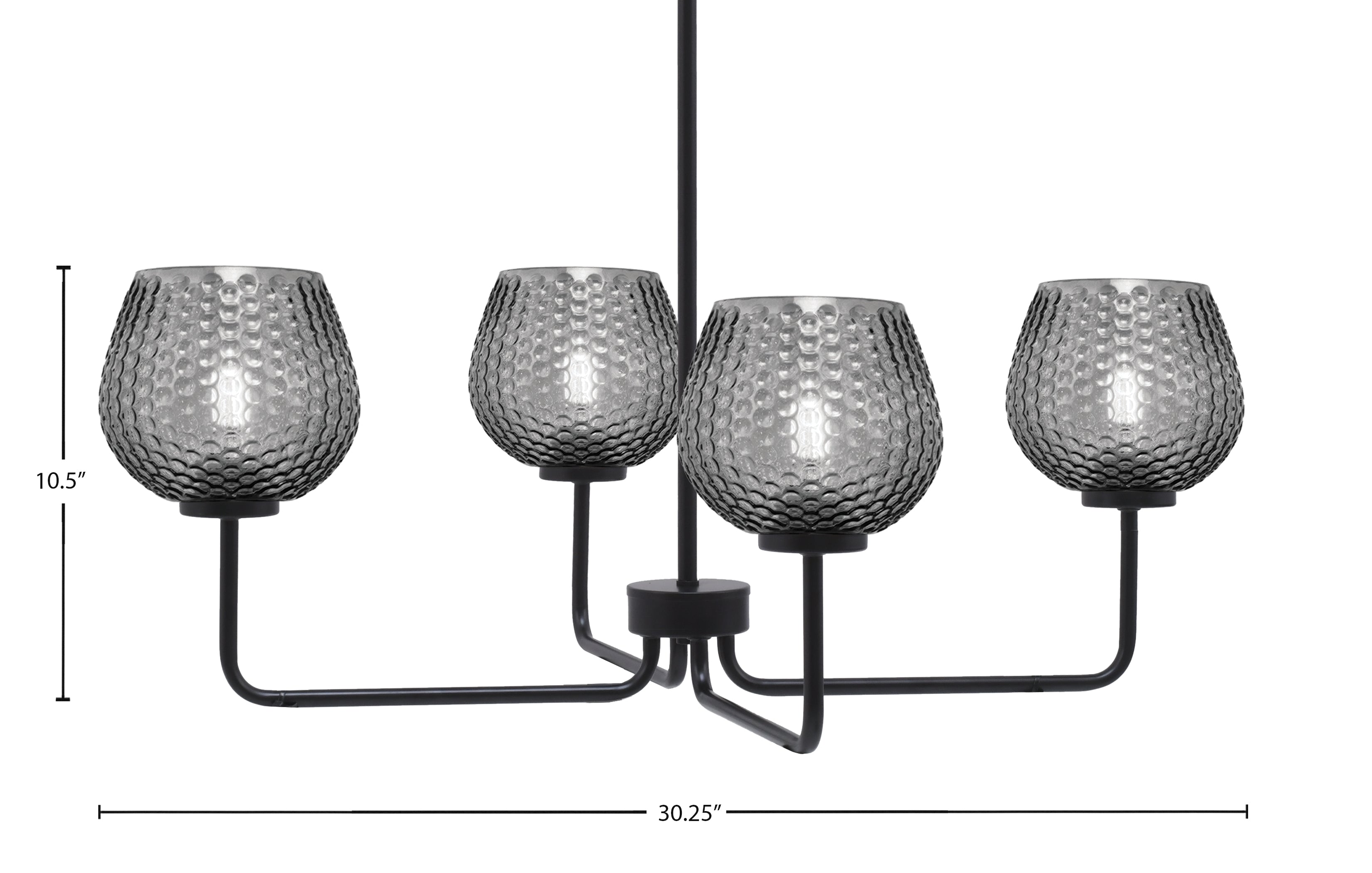 Sandia Four Light Chandelier in Matte Black with Smoke Textured Shade